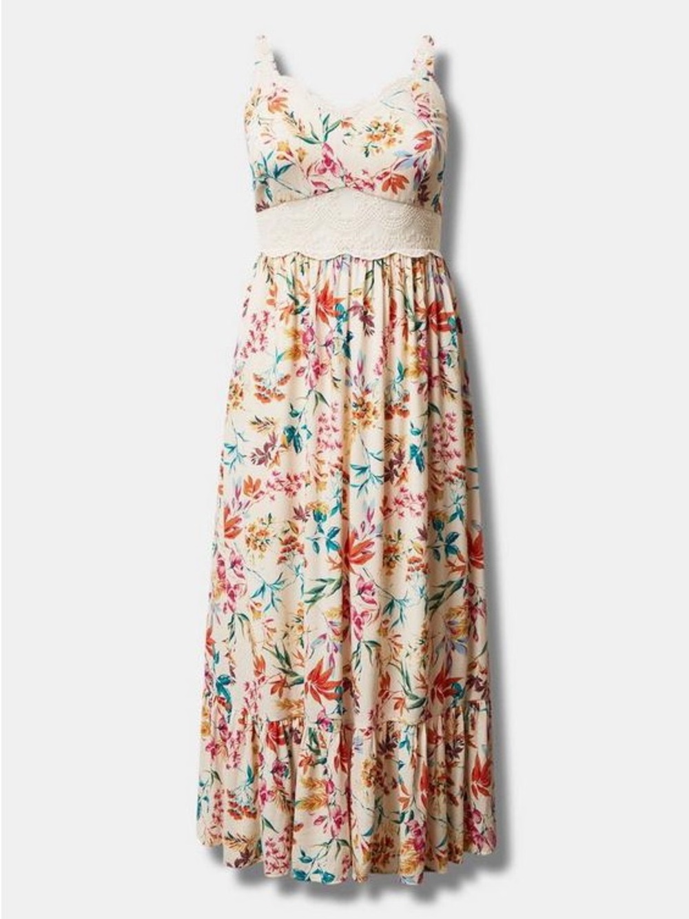 torrid Cream Floral Lace-Trim Maxi Dress - Picture 6 of 6